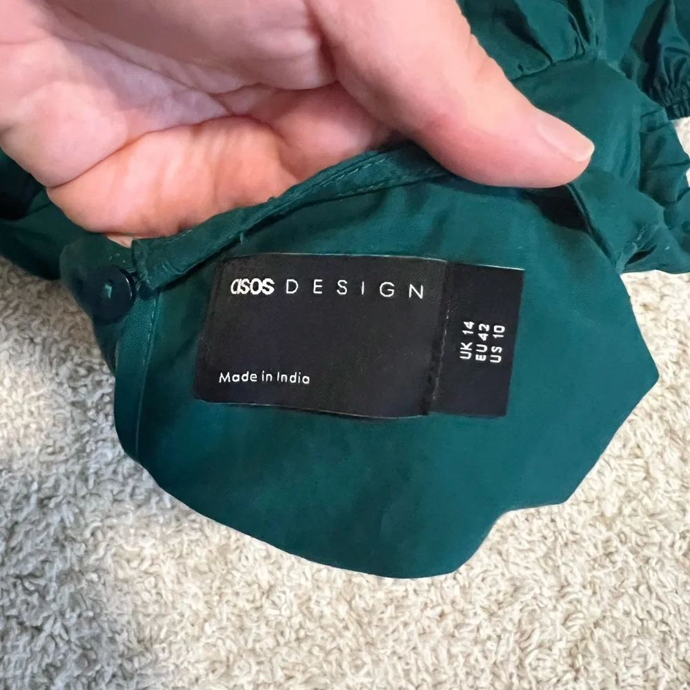 ASOS DESIGN cotton shirred mini smock dress in green - Picture 5 of 6